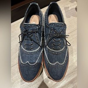 Miu Miu Studded Denim Platform Sneakers